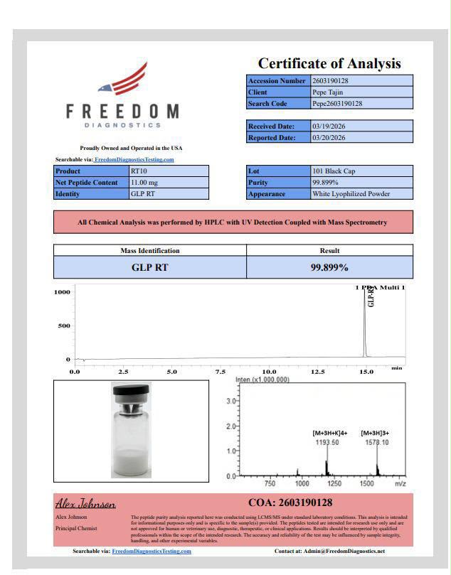 Certificat de analiză Retatrutide, document integral